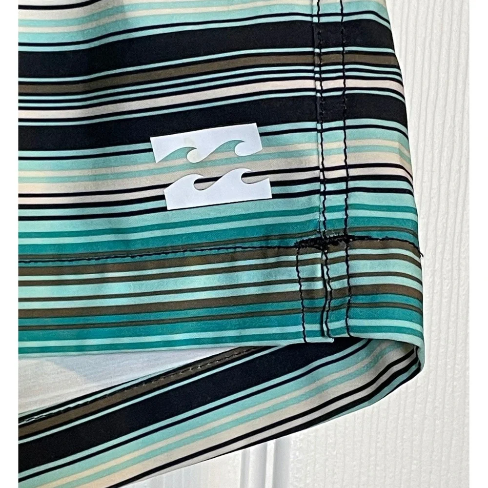 Billabong‎ Mens Striped Board Shorts Teal Green Black White Swim Trunks Large